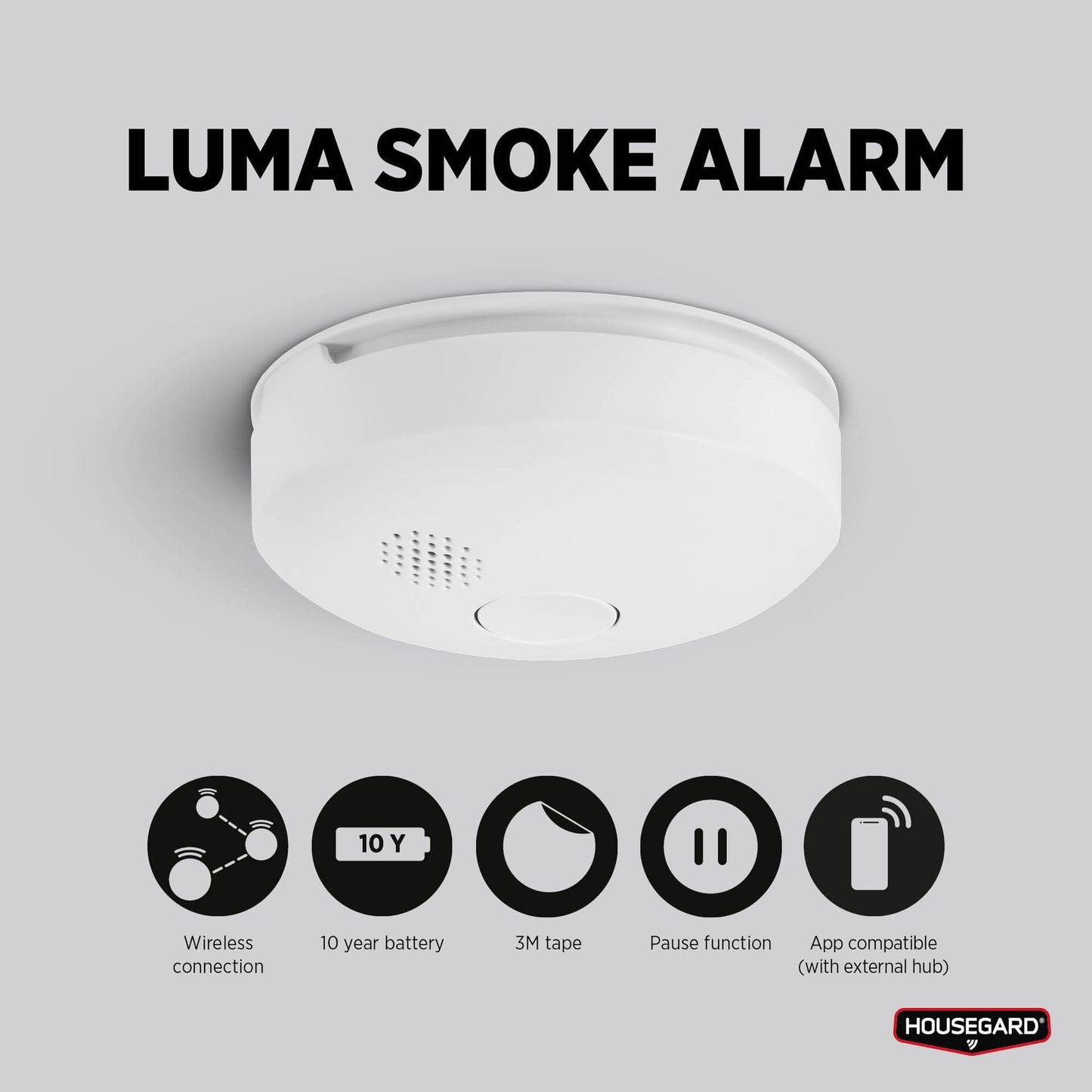 Housegard Luma trådløs, seriekoblet røykvarsler inkl. 10-års batteri, 2-pack