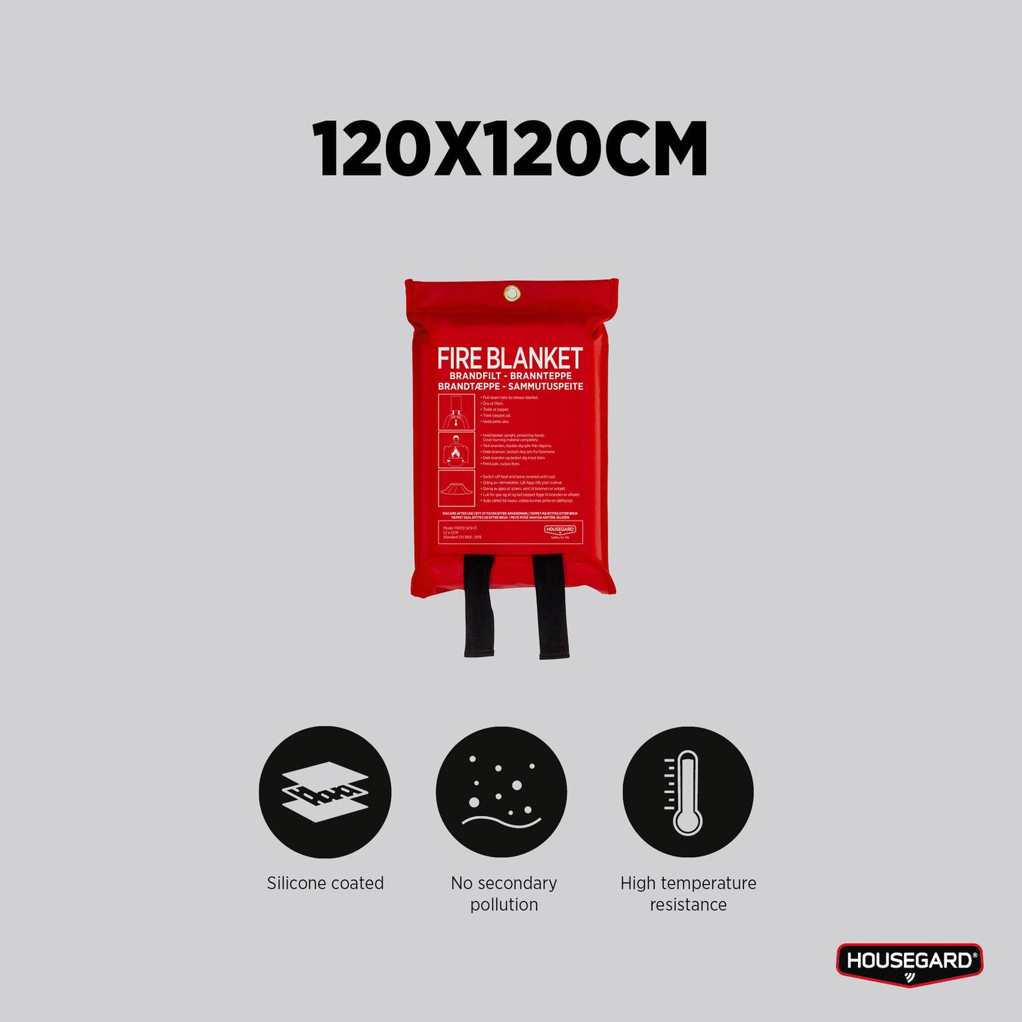 Housegard brannteppe, 120x120 cm, silikonbelegg