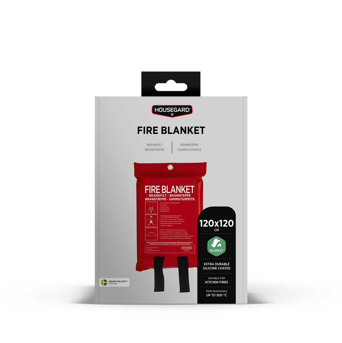 Housegard brannteppe, 120x120 cm, silikonbelegg