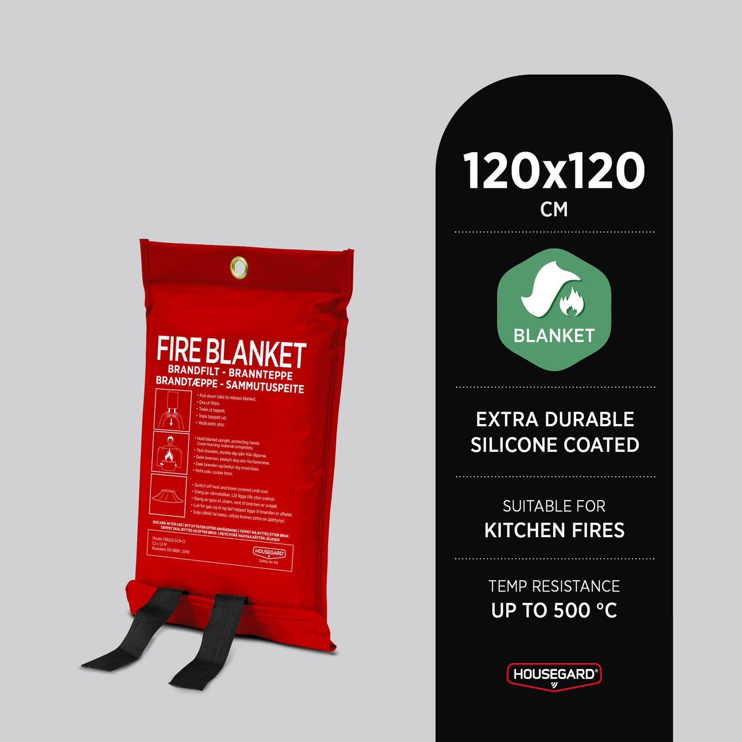 Housegard brannteppe, 120x120 cm, silikonbelegg