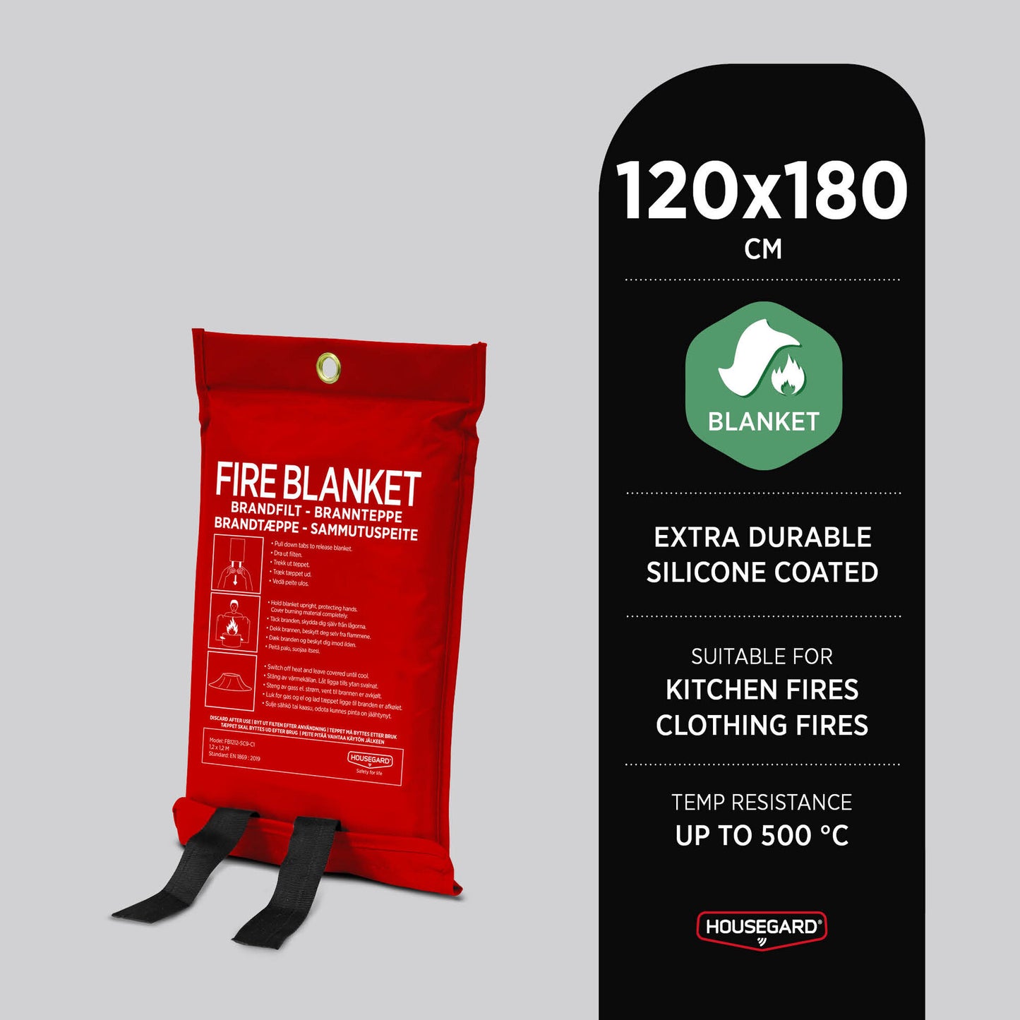 Housegard brannteppe, 120x180 cm, silikonbelegg