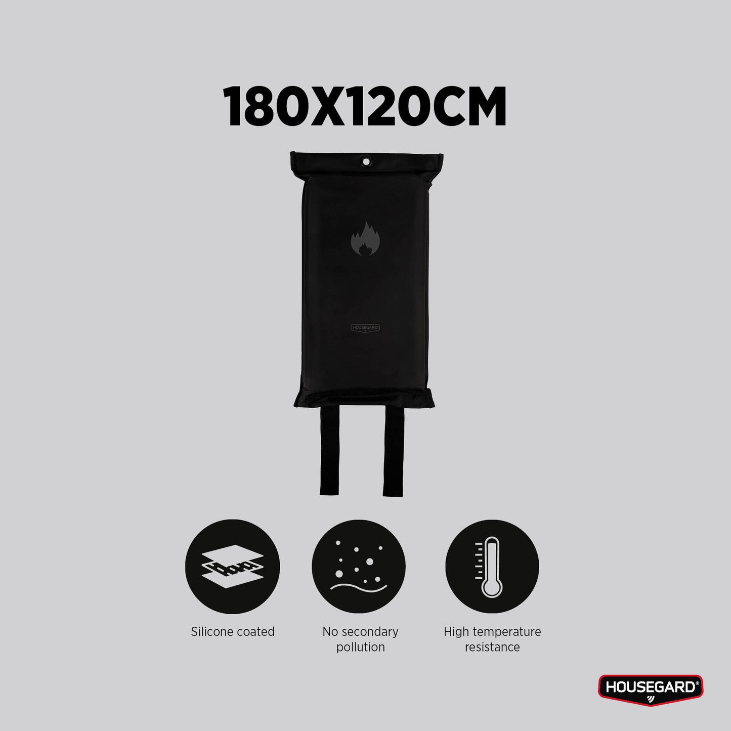 Housegard brannteppe, 120x180 cm, sort, silikonbelegg