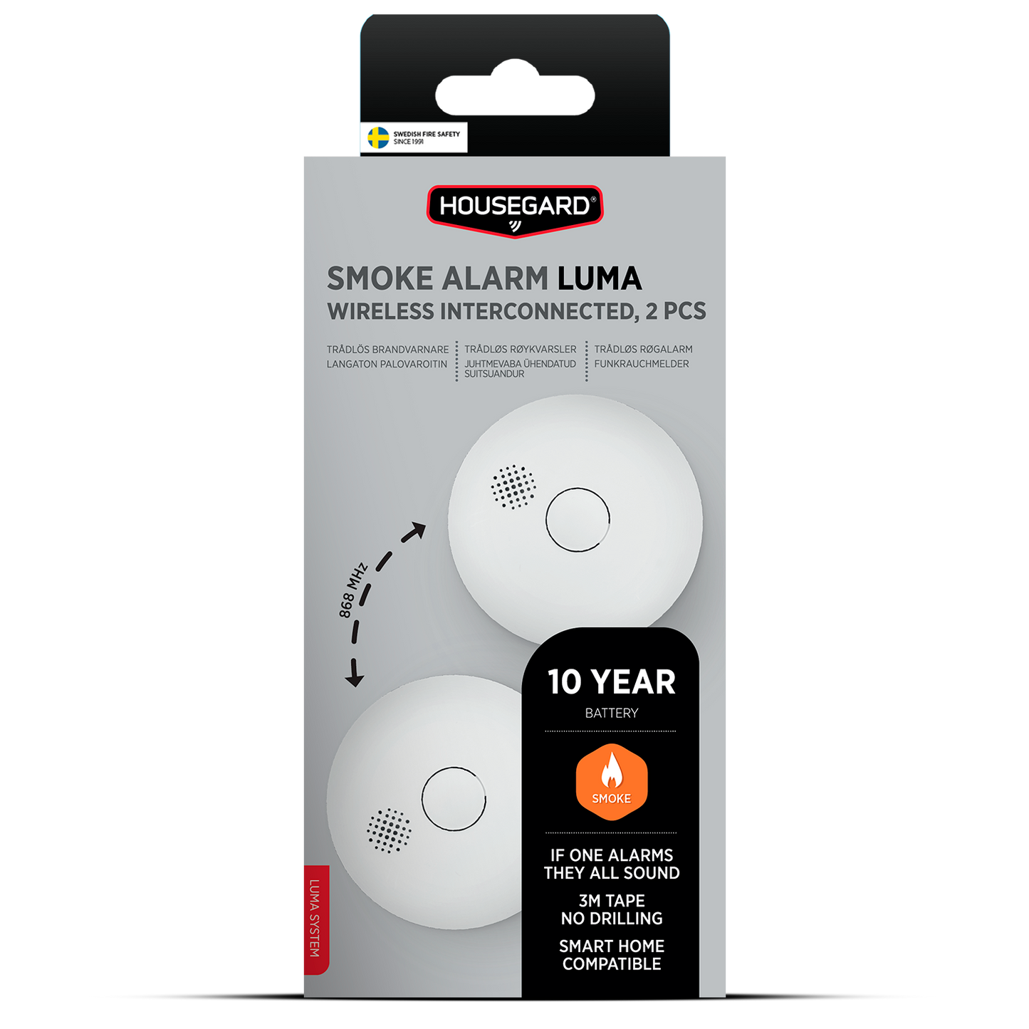 Housegard Luma trådløs, seriekoblet røykvarsler inkl. 10-års batteri, 2-pack