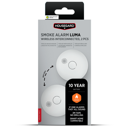 Housegard Luma trådløs, seriekoblet røykvarsler inkl. 10-års batteri, 2-pack