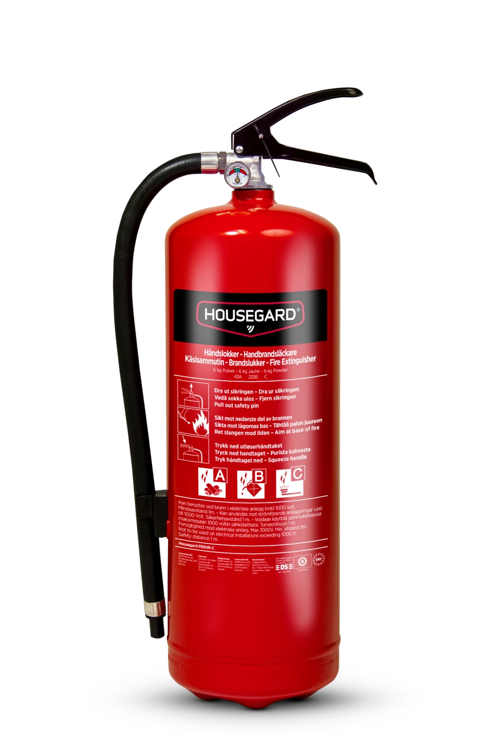Housegard 6 kg pulverslukker, rød, PE6HR-C 43A