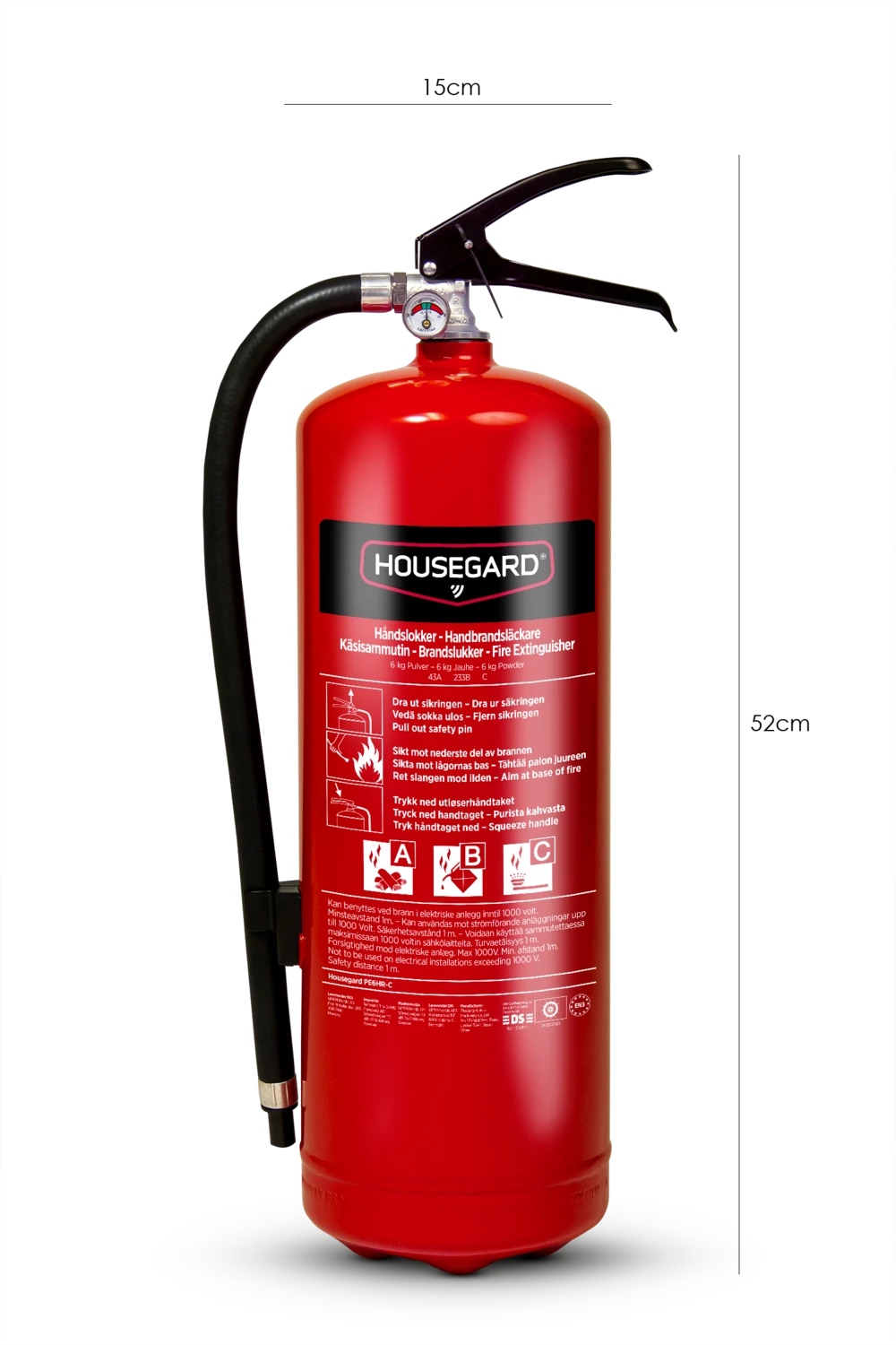 Housegard 6 kg pulverslukker, rød, PE6HR-C 43A