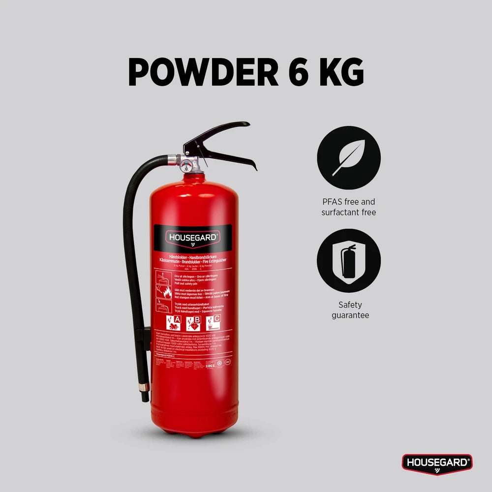 Housegard 6 kg pulverslukker, rød, PE6HR-C 43A